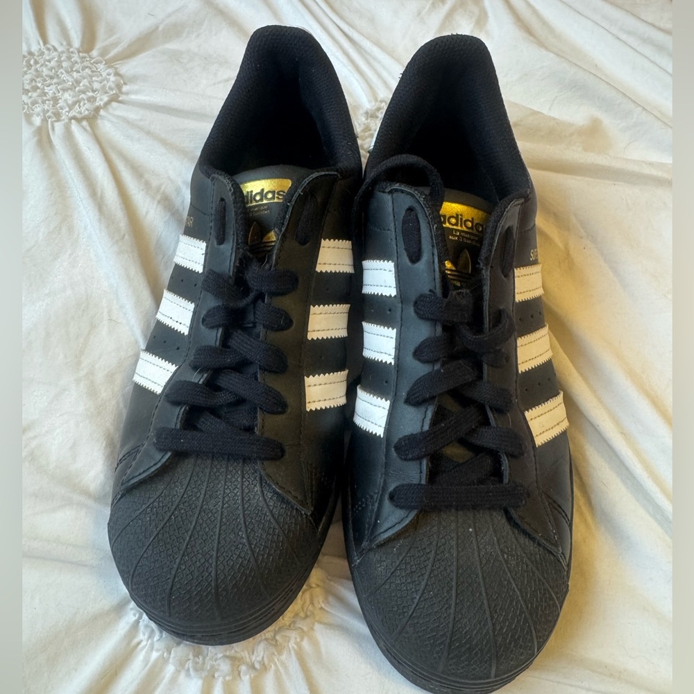 adidas Black & White Superstar Leather Sneakers - Picture 2 of 5